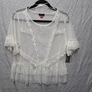 NWT Vince Camuto white nylon tiered ruffle mesh top size Medium